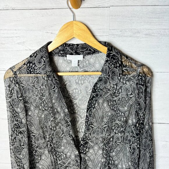 Charter Club Blouse Womens Size 8P Black Sheer Paisley Floral 100% Silk Goth - Picture 8 of 16